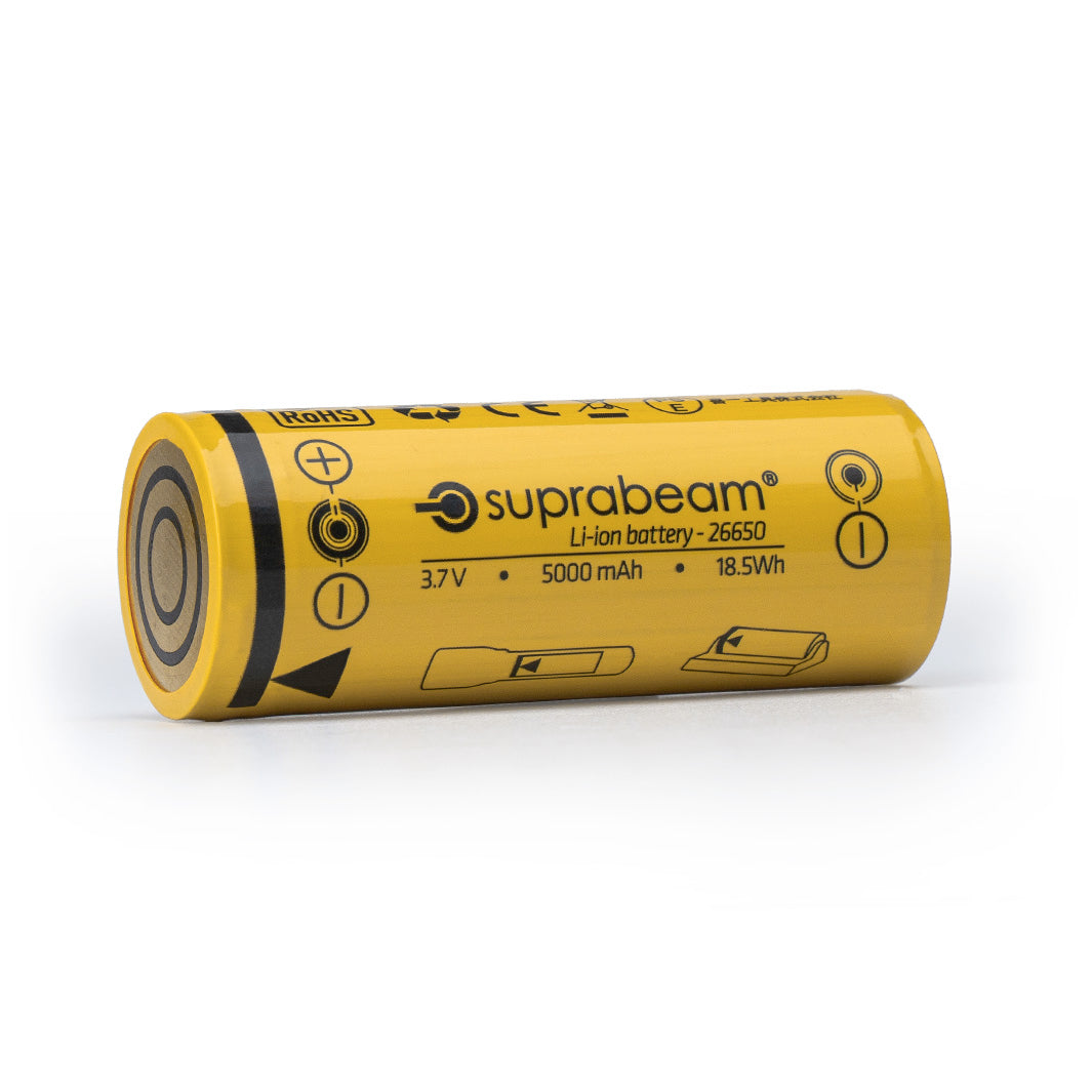 Batteri: Li-ion 26650 (5'000 mAh til Q7xrs)